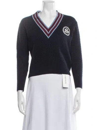 Pre-owned Sandro Wool V-neck Sweater In Blue