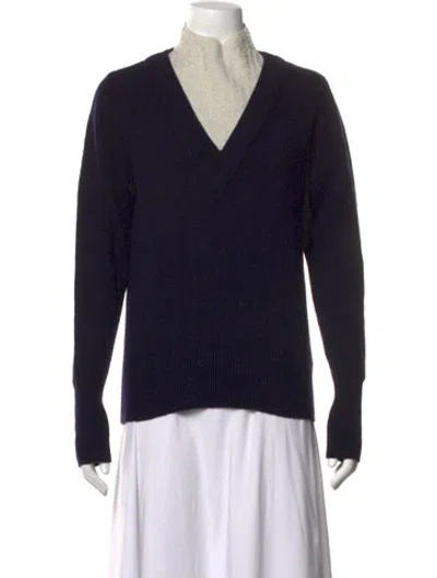 Pre-owned Sandro Wool V-neck Sweater In Blue/white