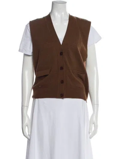 Pre-owned Sandro Wool V-neck Sweater In Brown