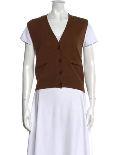 Pre-owned Sandro Wool V-neck Sweater In Brown