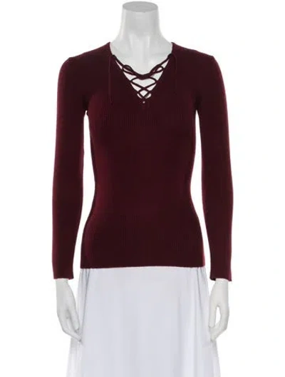 Pre-owned Sandro Wool V-neck Sweater In Burgundy