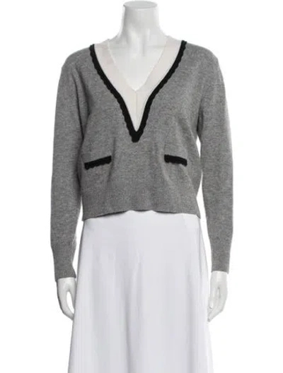 Pre-owned Sandro Wool V-neck Sweater In Gray
