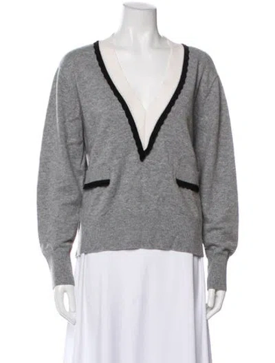 Pre-owned Sandro Wool V-neck Sweater In Gray