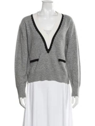 Pre-owned Sandro Wool V-neck Sweater In Gray