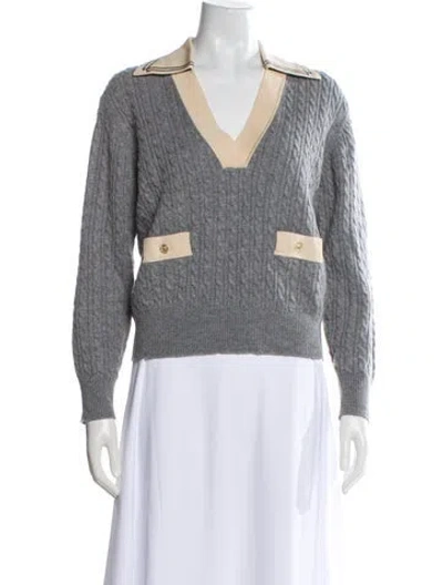 Pre-owned Sandro Wool V-neck Sweater In Gray