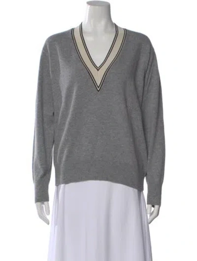 Pre-owned Sandro Wool V-neck Sweater In Gray