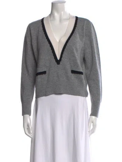 Pre-owned Sandro Wool V-neck Sweater In Gray