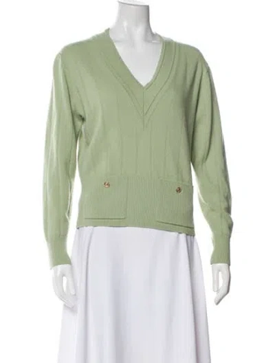 Pre-owned Sandro Wool V-neck Sweater In Green