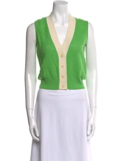 Pre-owned Sandro Wool V-neck Sweater In Green