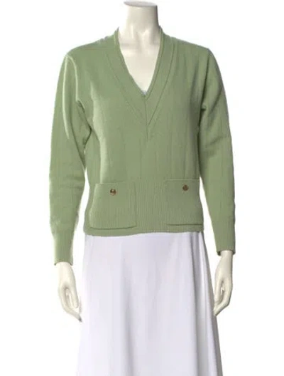 Pre-owned Sandro Wool V-neck Sweater In Green