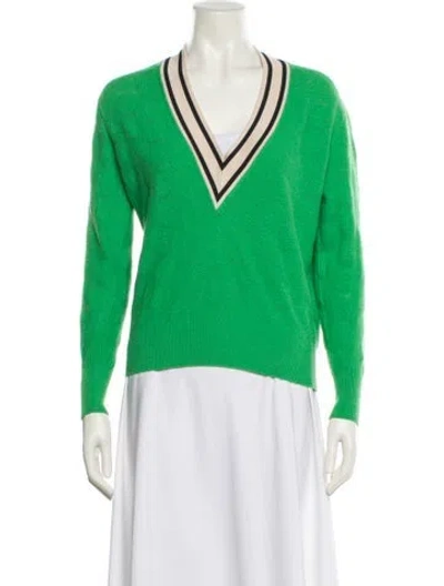 Pre-owned Sandro Wool V-neck Sweater In Green