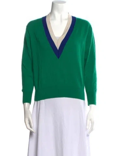 Pre-owned Sandro Wool V-neck Sweater In Green