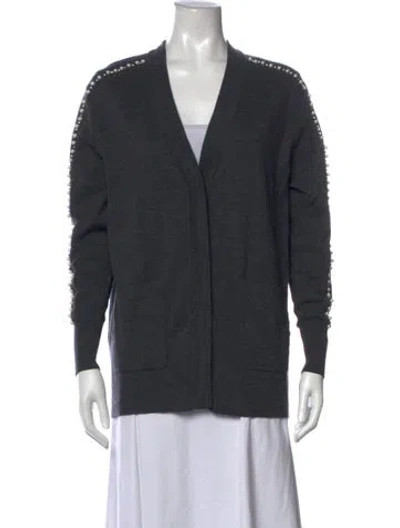 Pre-owned Sandro Wool V-neck Sweater In Grey