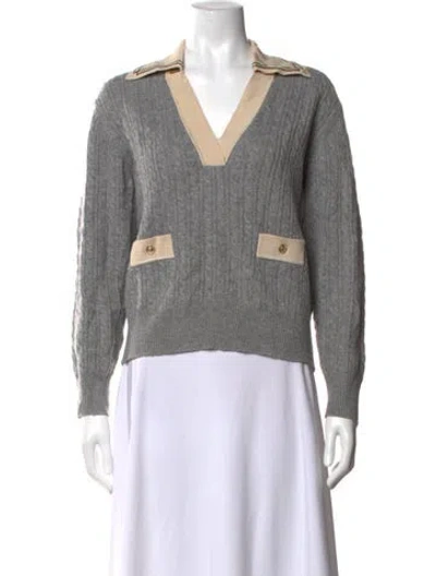 Pre-owned Sandro Wool V-neck Sweater In Grey