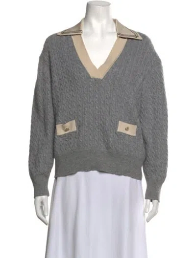 Pre-owned Sandro Wool V-neck Sweater In Grey