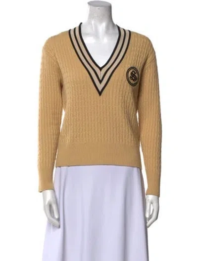 Pre-owned Sandro Wool V-neck Sweater In Neutral