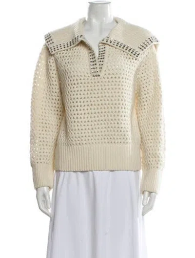 Pre-owned Sandro Wool V-neck Sweater In Neutral