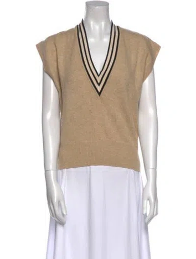 Pre-owned Sandro Wool V-neck Sweater In Neutral