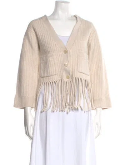 Pre-owned Sandro Wool V-neck Sweater In Neutral