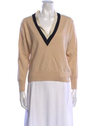 Pre-owned Sandro Wool V-neck Sweater In Neutral