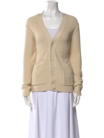 Pre-owned Sandro Wool V-neck Sweater In Neutral