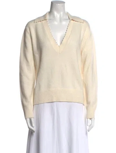 Pre-owned Sandro Wool V-neck Sweater In Neutral
