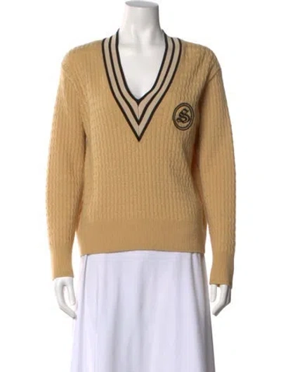 Pre-owned Sandro Wool V-neck Sweater In Neutral