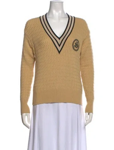 Pre-owned Sandro Wool V-neck Sweater In Neutral