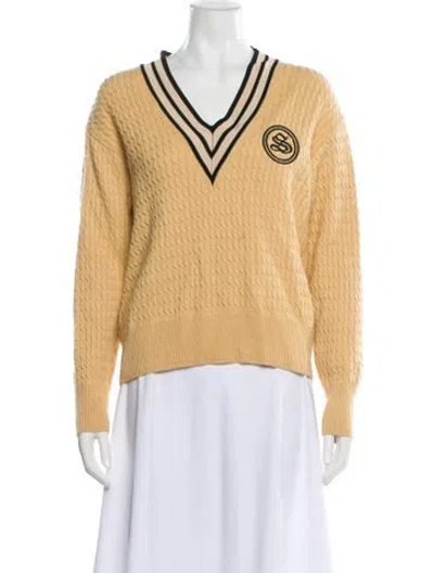 Pre-owned Sandro Wool V-neck Sweater In Neutral