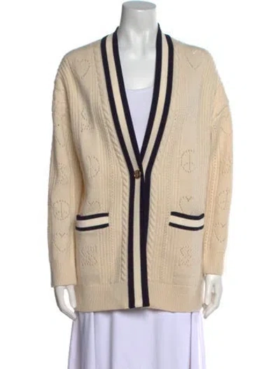 Pre-owned Sandro Wool V-neck Sweater In Neutral