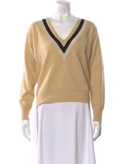 Pre-owned Sandro Wool V-neck Sweater In Neutral