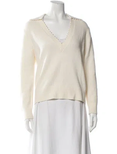 Pre-owned Sandro Wool V-neck Sweater In Neutral
