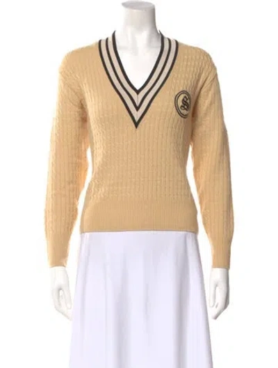 Pre-owned Sandro Wool V-neck Sweater In Neutral