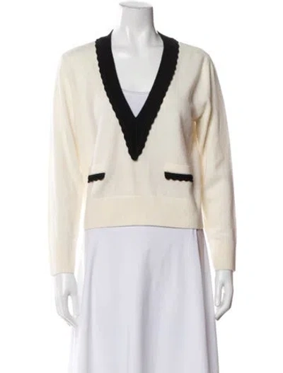 Pre-owned Sandro Wool V-neck Sweater In Neutral