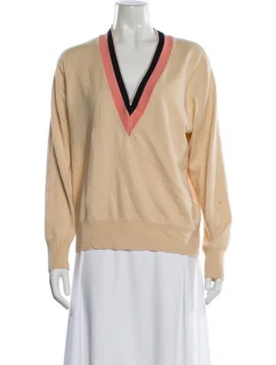 Pre-owned Sandro Wool V-neck Sweater In Neutral