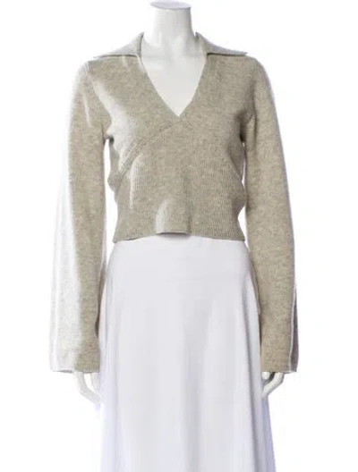 Pre-owned Sandro Wool V-neck Sweater In Neutral