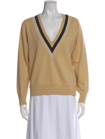 Pre-owned Sandro Wool V-neck Sweater In Neutral