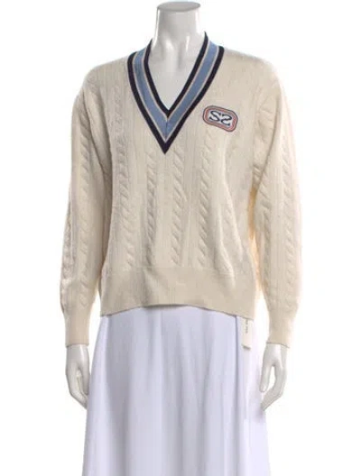 Pre-owned Sandro Wool V-neck Sweater In Neutral
