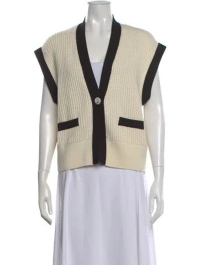 Pre-owned Sandro Wool V-neck Sweater In Neutral