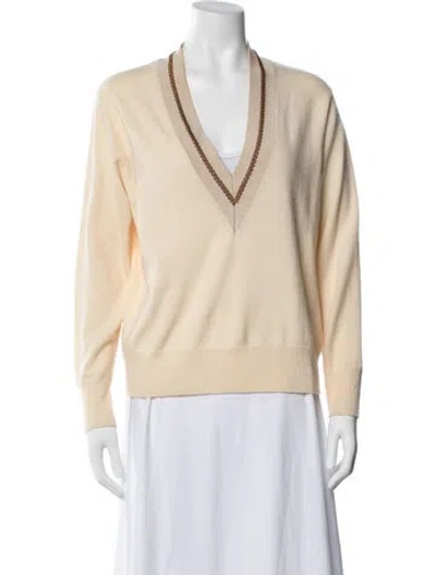 Pre-owned Sandro Wool V-neck Sweater In Neutral