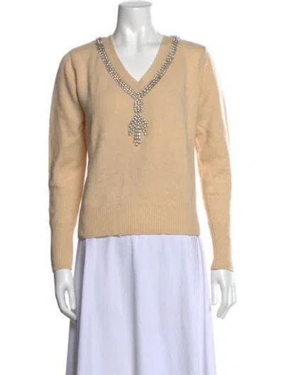 Pre-owned Sandro Wool V-neck Sweater In Neutral