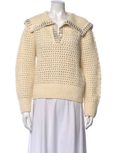 Pre-owned Sandro Wool V-neck Sweater In Neutrals
