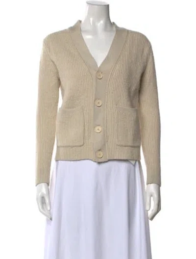 Pre-owned Sandro Wool V-neck Sweater In Neutrals