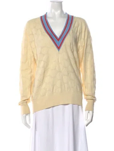 Pre-owned Sandro Wool V-neck Sweater In Neutrals