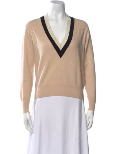 Pre-owned Sandro Wool V-neck Sweater In Neutrals