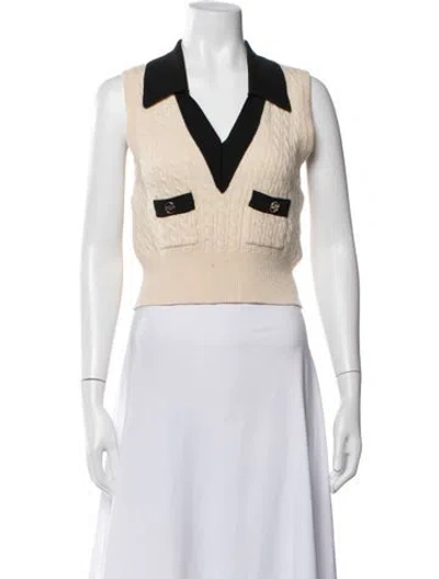Pre-owned Sandro Wool V-neck Sweater In Neutrals