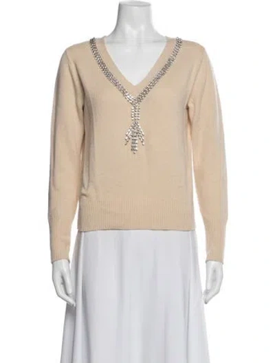 Pre-owned Sandro Wool V-neck Sweater In Neutrals