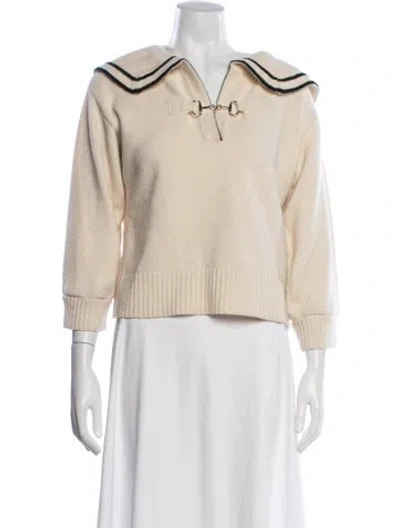 Pre-owned Sandro Wool V-neck Sweater In Neutrals