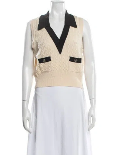 Pre-owned Sandro Wool V-neck Sweater In Neutrals