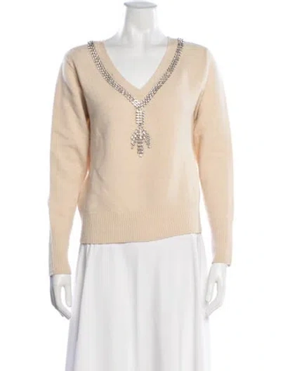 Pre-owned Sandro Wool V-neck Sweater In Neutrals